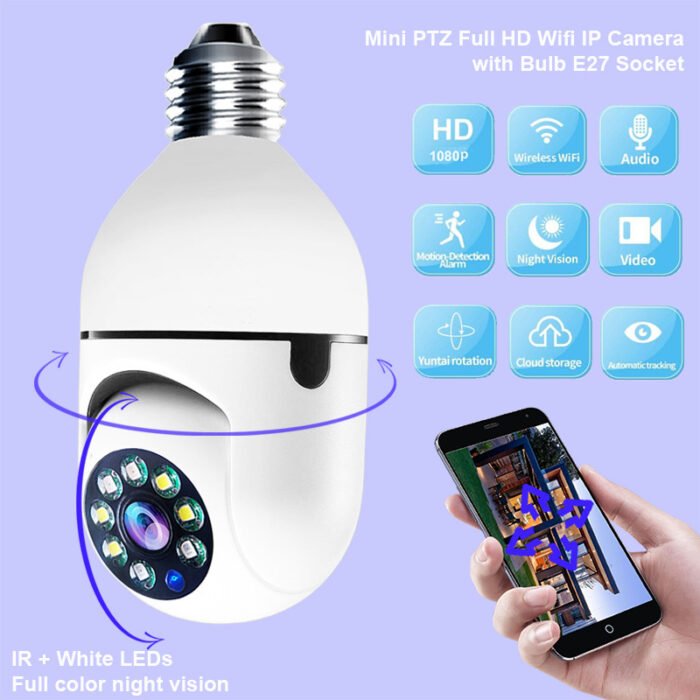 WiFi CAMERA 1080P Bulb 4X Zoom  5GWiFi Alarm Monitor